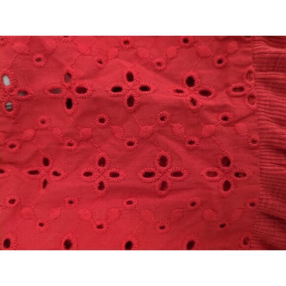 Knox Rose Floral Eyelet Embroidered Top Tassel Tie Rib Knit Rebel Red XL - Picture 6 of 7